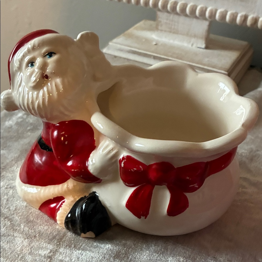 MK Boutique Santa Claus Ceramic Planter with Red and White Accents
